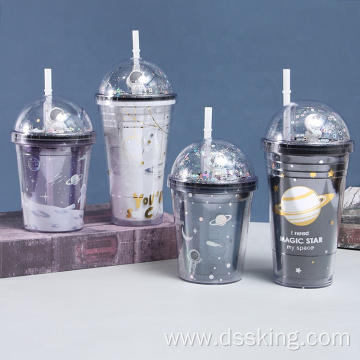 Double plastic cup Creative Planet cartoon water cup